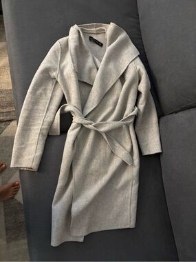 Zara Women's Long Wrap Robe Coat - Light Grey